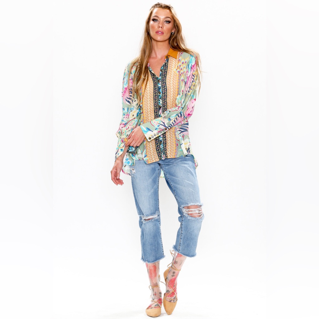Aratta Donatella Top Hues Of Sage And Lilac Sz M
